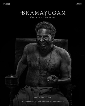 Black-and-white theatrical poster for Bramayugam