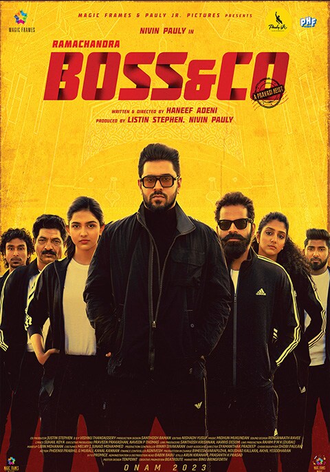 Theatrical poster for Ramachandra Boss and Co featuring Nivin Pauly and the heist crew